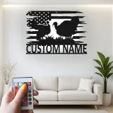 Décoration murale en métal personnalisée avec LED en forme de dinde et drapeau américain - Cadeau de ferme rustique