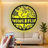 Décoration murale en métal personnalisée Licorne avec rétroéclairage LED Cadeau personnalisé pour enfants Décor de chambre magique