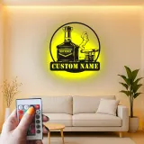 Décoration murale en métal personnalisée avec éclairage LED pour amateurs de bourbon et de cigares