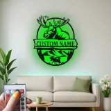 Insegna in metallo Bull Moose personalizzata | Arte murale illuminata con LED della fauna selvatica | Decorazione rustica per cabin e lodge | Regalo personalizzato per cacciatori