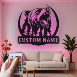 Décoration murale en métal personnalisée avec éclairage LED Forêt d'Ours Cadeau pour Amateurs de Nature Décor de Cabane ou Lodge