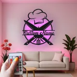 Décoration murale en métal personnalisée Chapeau de Chef et Ustensiles avec rétroéclairage LED