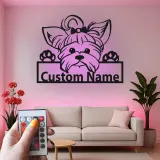 Décoration murale en métal LED personnalisée pour Yorkshire Terrier - Cadeau pour amoureux des chiens - Décor pour chambre ou salon