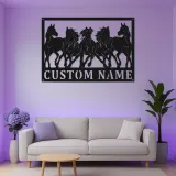 Cartel con nombre de caballo personalizado | Decoración mural de metal LED para rancho y decoración ecuestre | Caballos al galope personalizados