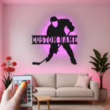 Insegna in Metallo Personalizzata per Giocatore di Hockey | Arte Murale LED Personalizzata | Decorazione per Hockey su Ghiaccio per Sala Giochi | Regalo per Fan