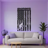 Pickleball Player Metal Wall Art | Custom Name American Flag LED Sign | Patriotic Sports Decor for Home or Gym | Hand-Crafted Steel