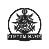 Insegna LED Teschio Pirata con Ancora | Arte Murale Nautica con Nome Personalizzato | Regalo Personalizzato per Marinai per Man Cave e Bar di Casa