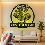Décoration murale en métal personnalisée Cobra Snake avec rétroéclairage LED - Cadeau pour les amoureux des reptiles