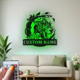 Décoration murale LED en métal jaguar personnalisé | Panneau prénom pour bureau et man cave | Déco prédateur de la jungle avec éclairage télécommandé