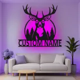 Décoration murale en métal personnalisée Silhouette de Cerf avec Rétroéclairage LED Cadeau Personnalisé pour Chasseurs Décor de Chalet Rustique