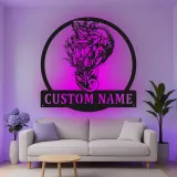 Personalisierte LED-Metall-Wandkunst mit Chamäleon und Blumen – einzigartiges Geschenk für Naturliebhaber, Wohn- oder Gartendeko