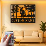 Décoration murale en métal personnalisée avec éclairage LED de forêt de cerfs - Cadeau pour les amoureux de la nature, décoration de chalet ou de pavillon 2