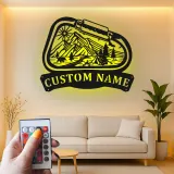 Cartel de metal LED personalizado de camping en montaña regalo para entusiastas del aire libre decoración de cabaña o campamento