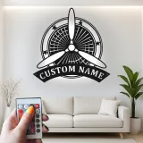 Décoration murale en métal personnalisée avec lumière LED d'hélice d'avion - Cadeau d'aviation pour pilote, décoration de hangar pour passionnés d'aviation