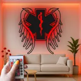 Insegna LED Star of Life | Arte in metallo personalizzata per EMT e paramedici | Simbolo medico con ali d'angelo | Regalo per primo soccorritore e decorazione per cliniche