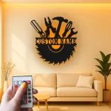 Panneau LED en métal pour menuisier personnalisé | Art mural d'atelier personnalisé | Cadeau pour menuisier | Décor de garage illuminé