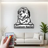 Cartel de metal personalizado con luz LED de perro de Terranova, regalo para padres de mascotas, decoración de salón de perros