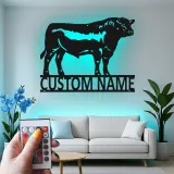 Cartel de metal LED personalizado de toro, regalo para ranchero, decoración de granja para amantes del ganado