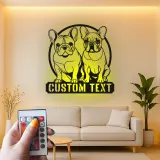 Cartel LED de bulldog francés | Decoración mural de metal personalizada | Regalo para amantes de los perros | Placa con nombre para la pared