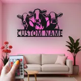 Décoration murale en métal personnalisée avec trio de vaches et rétroéclairage LED - Cadeau de ferme pour une cuisine rustique ou une grange