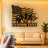 Custom Soldier Metal Sign | LED American Flag Wall Art | Patriotic Veteran Gift | Army Man Cave Decor