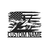 Insegna in metallo personalizzata con jet da combattimento | Arte murale LED personalizzata per pilota | Decorazione per sala hobby militare con bandiera USA