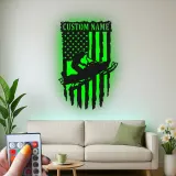 Custom Snowmobile Metal Sign | Personalized American Flag LED Art | Winter Sports Decor for Garage | Snowmobiler Gift