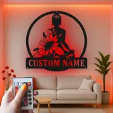 Personalisierte LED-beleuchtete Buddha-Meditation mit Sonnenblume – Geschenk für Yoga-Liebhaber, Zen-Garten oder Meditationsraum-Dekor