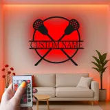 Custom Lacrosse LED Metal Sign | Personalized Crossed Sticks Wall Art | Sports Room Decor | Premium Player Gift