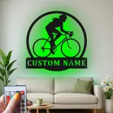 Custom Cyclist Led Light Metal Wall Art Personalized Gift for Biking Enthusiasts Garage or Home Gym Decor
