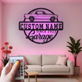 Décoration murale en métal personnalisée avec voiture classique et rétroéclairage LED - Cadeau pour passionnés de voitures, décoration de garage