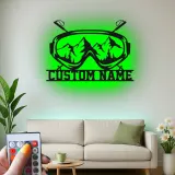 Personalisierte Ski-Goggle Metallkunst | Individuelles LED Bergschild | Winter-Sport Hütten-Dekoration | Geschenk für Skifahrer & Snowboarder