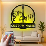 Panneau en métal personnalisé pour mandoline | Plaque de musicien sur mesure avec rétroéclairage | Décoration murale pour studio de musique | Cadeau pour musicien