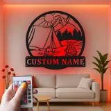 Custom Camping Scene Led Light Metal Wall Art Personalized Outdoor Enthusiast Gift Cabin or RV Decor 3