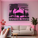 Custom Bison and Mountains Led Light Metal Wall Art Personalized Nature Lover Gift Rustic Cabin Decor