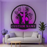 Décoration murale en métal personnalisée Chaussures de ballet avec fleurs et rétroéclairage LED Cadeau pour danseurs Décor de studio