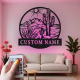 Personalisierte Wüstenkaktus-Wandkunst mit LED-Licht aus Metall – Southwest-Geschenk, Deko für Wohnzimmer oder Terrasse 1