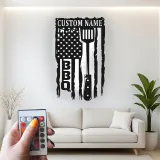 Cartel de metal personalizado con espátula BBQ y luz LED, regalo para el maestro de la parrilla, decoración para el patio exterior