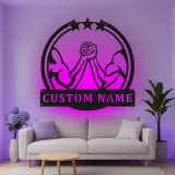 Custom Arm Wrestling Led Light Metal Wall Art Personalized Gift for Him Man Cave Decor