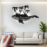 Décoration murale en métal personnalisée avec baleine et palmiers, lumière LED, cadeau unique pour les amoureux de l'océan, décoration de maison de plage