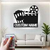 Insegna per Home Theater personalizzata | Decorazione LED per cinema | Arte in metallo con clapperboard personalizzata | Regalo per cinefili
