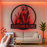 Arte da Parete in Metallo Personalizzata Labrador Retriever | Silhouette di Cani da Caccia LED | Regalo Personalizzato per Cacciatori e Decorazione per Baita