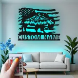 Custom Buffalo American Flag Led Light Metal Wall Art Unique Gift for Nature Lovers Rustic Living Room Decor