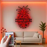 Insegna in metallo a forma di ananas personalizzata con LED | Arte murale floreale su misura | Decorazione tropicale per cucina e patio | Regalo originale per la nuova casa