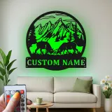 Cartel de metal LED de alce de montaña personalizado, regalo para amante de la naturaleza, decoración de cabaña rústica