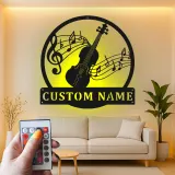 Insegna in metallo LED personalizzata con note musicali di violino - Regalo per musicisti, decorazione per studio o sala musica
