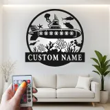 Custom Submarine LED Metal Wall Art | Personalized Nautical Sign | Ocean Lover & Diver Gift | Underwater Sea Decor