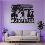 Arte mural de metal personalizado para senderismo | Letrero LED con senderista y bandera de EE. UU. | Regalo para amantes del aire libre