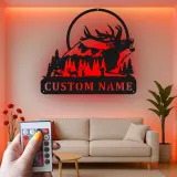 Décoration murale en métal personnalisée pour la chasse au cerf avec rétroéclairage LED, cadeau personnalisé pour les chasseurs, décoration de cabane rustique 3