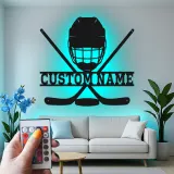 Enseigne personnalisée de hockey | Décoration murale LED en métal pour salle de jeux | Cadeau personnalisé pour joueur de hockey, garçons et fans